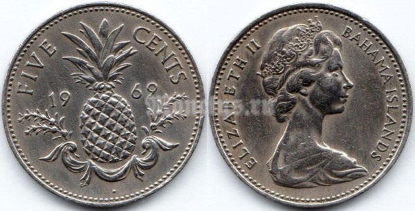 монета Багамы 5 центов 1969 год
