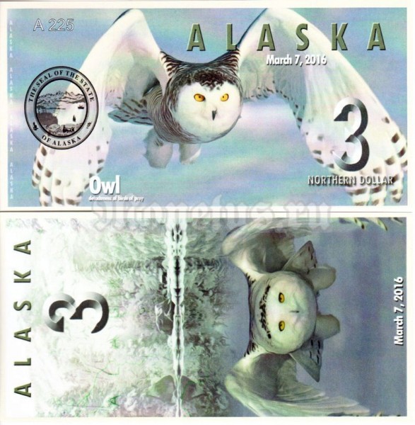 бона Аляска 3 северных доллара 2016 год Выпуск 2-й Сова