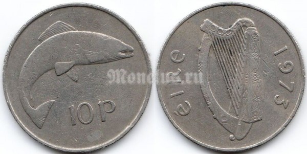 монета Ирландия 10 пенсов 1973 год