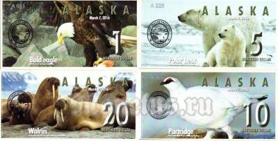 Набор из 4-х сувенирных банкнот Аляска 2016 год Выпуск 2-й