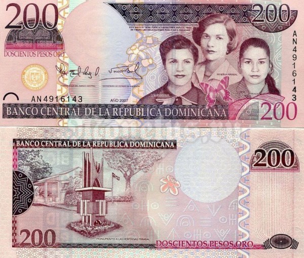 Банкнота Доминикана 200 песо 2007 год