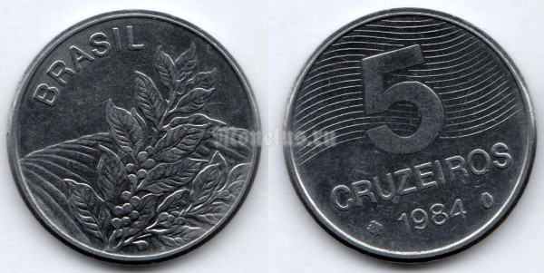 монета Бразилия 5 крузейро 1984 год