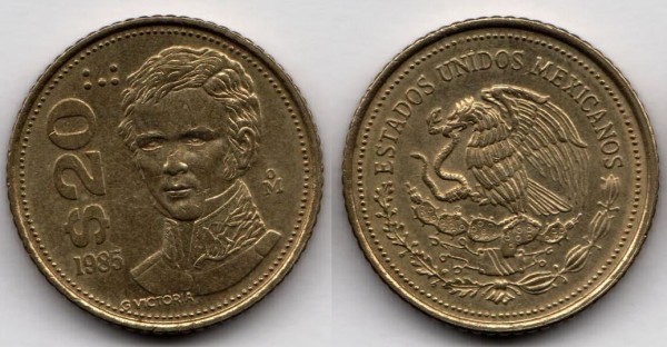 монета Мексика 20 песо 1985 год - Гуадалупе Виктория