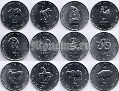 Сомали набор из 12 монет Лунный календарь 2000 год