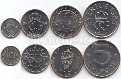 Швеция набор из 4-х монет 1985 год