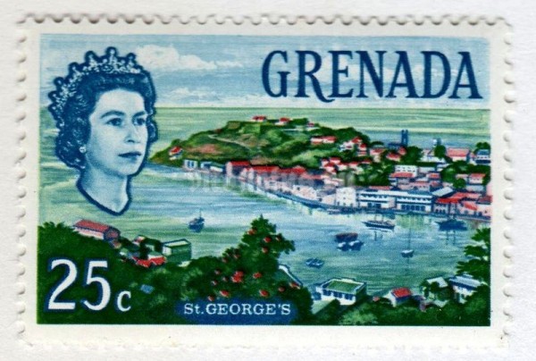 марка Гренада 25 центов "St George's" 1966 год