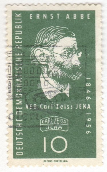 марка ГДР 10 пфенниг "Abbe, Ernst**" 1956 год Гашение