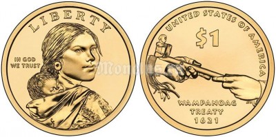 Монета США 1 доллар 2011 год трубка мира