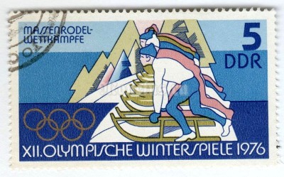 марка ГДР 5 пфенниг "Luge" 1975 год Гашение