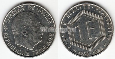 монета Франция 1 франк 1988 год