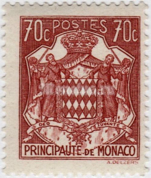 марка Монако 70 сентиме "National coat of arms" 1943 год