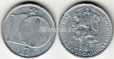 монета Чехословакия 10 геллеров 1987 год