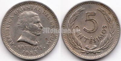 монета Уругвай 5 сентесимо 1953 год