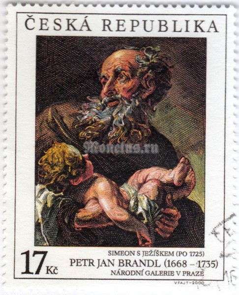 марка Чехия 17 крон "Petr Jan Brandl (1668-1735): Simeon with the Infant Jesus" 2000 год Гашение