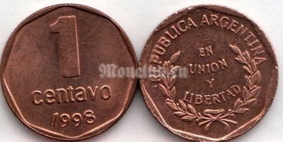 монета Аргентина 1 центаво 1993-2000 год