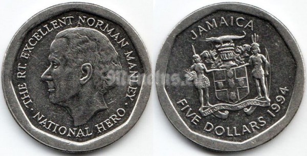 монета Ямайка 5 долларов 1994 год