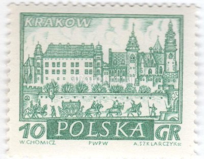 марка Польша 10 грош "Cracow" 1960 год