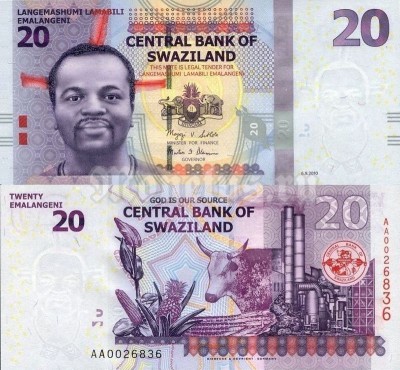 Банкнота Свазиленд 20 лилангели 2010 год