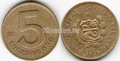 монета Перу 5 солей 1979 год