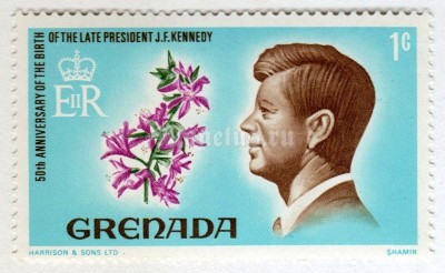 марка Гренада 1 цент "Pres. John F. Kennedy" 1968 год