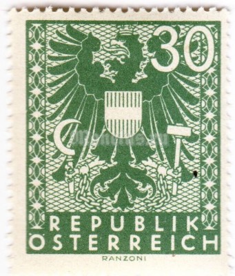 марка Австрия 30 Немецких рейхспфенинг "Герб" 1945 год