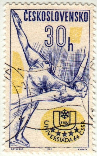 марка Чехословакия 30 геллер "Фигурное катание" 1964 год