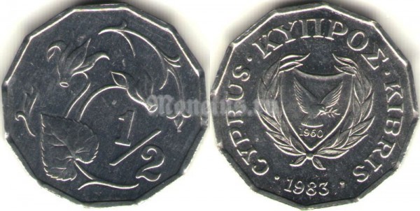 Монета Кипр 1/2 цента 1983 год Цикламен