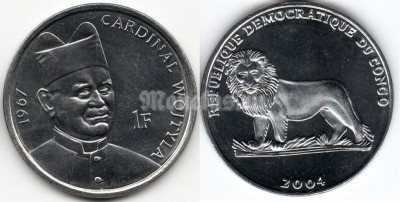 монета Конго 1 франк 2004 год Кардинал Войтыла