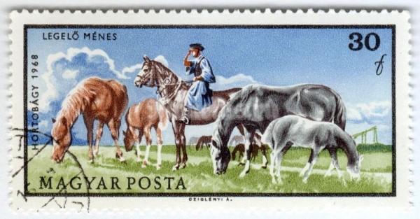марка Венгрия 30 филлеров "Horses grazing" 1968 год Гашение