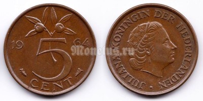 монета Нидерланды 5 центов 1964 год