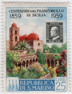 марка Сан-Марино 25 лир "Stamp jubilee Sicilië" 1959 год