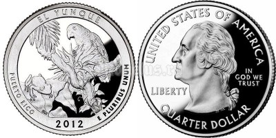 монета США 25 центов 2012 год Пуэрто-Рико  национальный парк Эль- Юнке новинка, 11-й