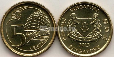 монета Сингапур 5 центов 2013 год