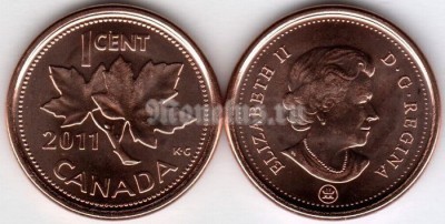 монета Канада 1 цент 2011 год - Кленовый лист