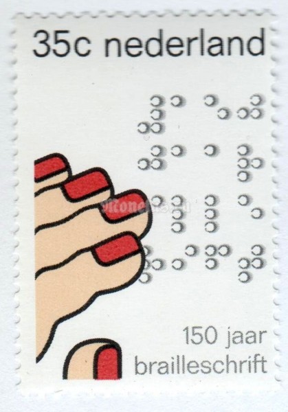марка Нидерланды 35 центов "Braille Reading" 1975 год