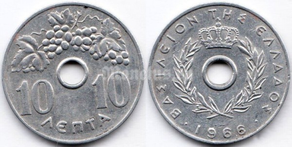 монета Греция 10 лепт 1966 год
