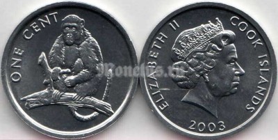 Монета Острова Кука 1 цент 2003 год Обезьяна