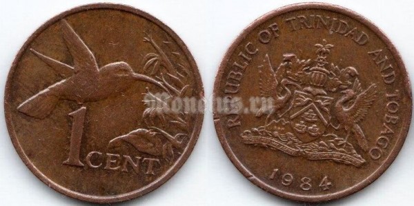 монета Тринидад и Тобаго 1 цент 1984 год
