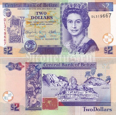 банкнота Белиз 2 доллара 2011 год