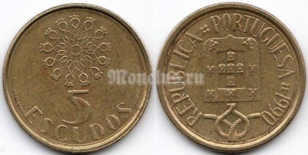 монета Португалия 5 эскудо 1990 год