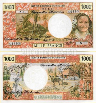 бона Новые Гебриды 1000 франков 1979 год