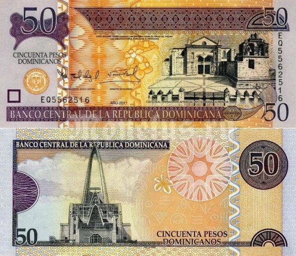 Банкнота Доминикана 50 песо 2011 год