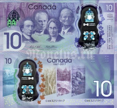 банкнота Канада 10 долларов 2017 год - 150 лет Конфедерации, пластик
