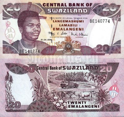 Банкнота Свазиленд 20 эмалангели 2006 год