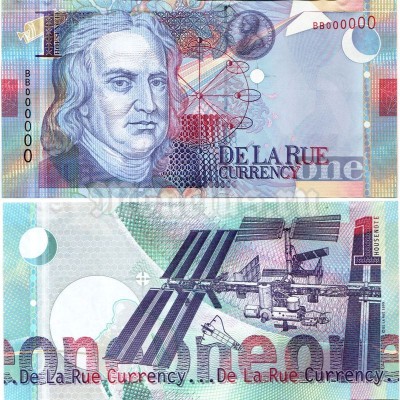 тестовая банкнота De La Rue 1 Housenote 1999 год - Исаак Ньютон, серия BB