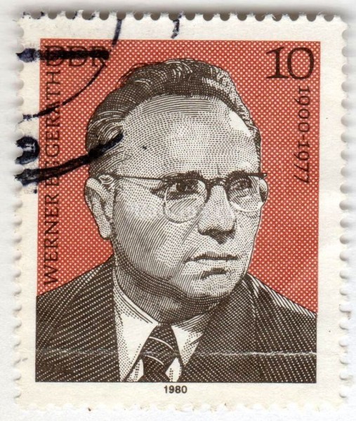 марка ГДР 10 пфенниг "Werner Eggerath (1900-1977)" 1980 год Гашение