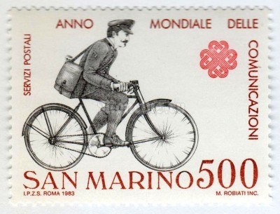 марка Сан-Марино 500 лир "World Communications Year" 1983 год