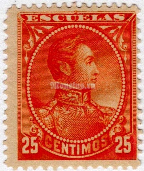 марка Венесуэла 25 сентимо "Simon Bolivar (1783-1830)" 1882 год 