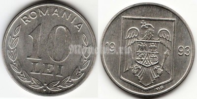монета Румыния 10 лей 1993 год