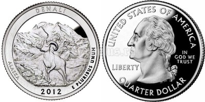 монета США 25 центов 2012 год штат Аляска Национальный парк Денали, 15-й